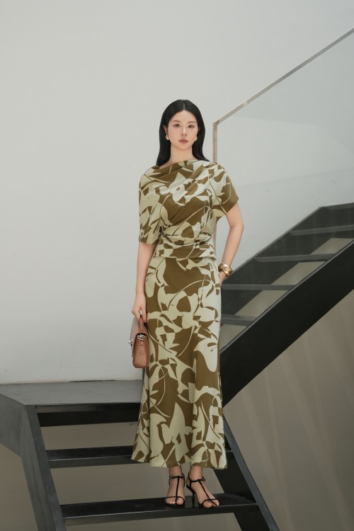 Olive Silk Sarong Dress