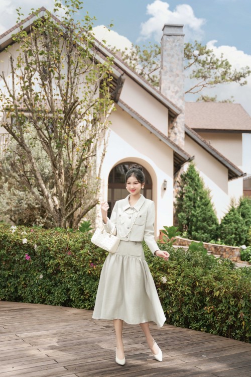 Mint Tweed Flared Skirt