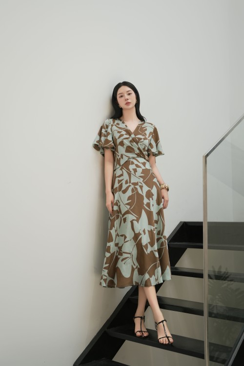 Turquoise Silk Flared Dress