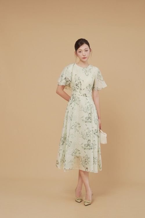 Light Mint Organza Flared Dress