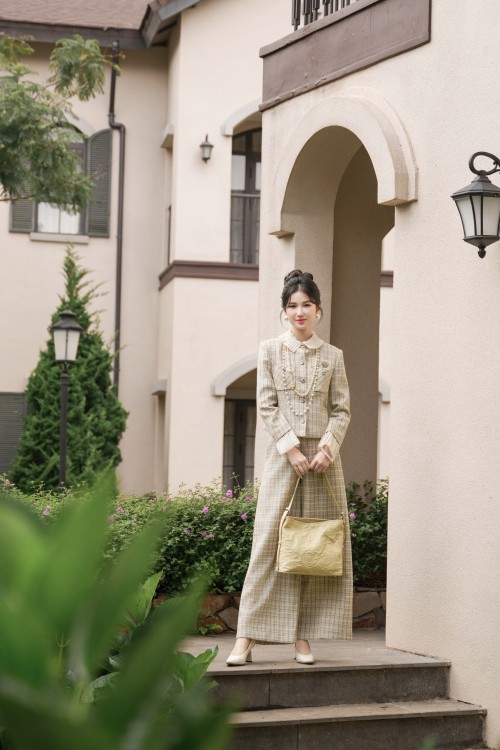 Brownish-beige Tweed Loose Pants