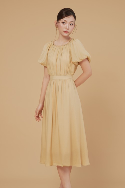 Dark Beige Organza Flared Dress