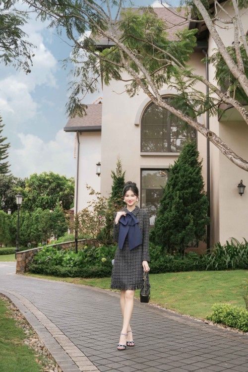 Navy Tweed Vest With Bowtie