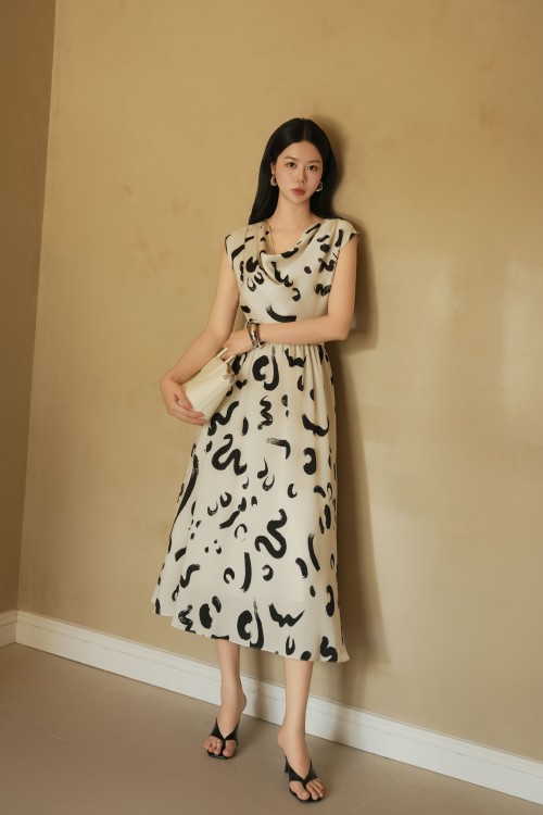 Light Cream Silk Flared Dress
