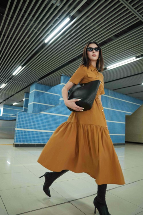 Ochre Raw Flared Dress