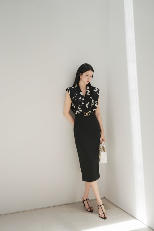 Black Woven Pencil Dress