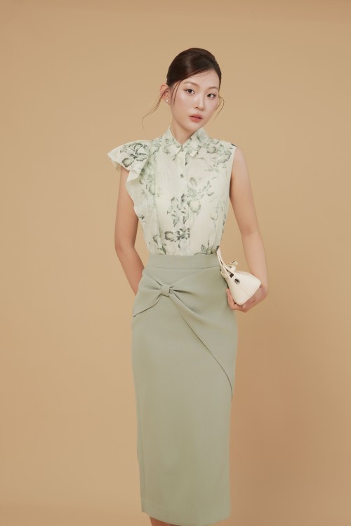 Mint Woven Pencil Skirt