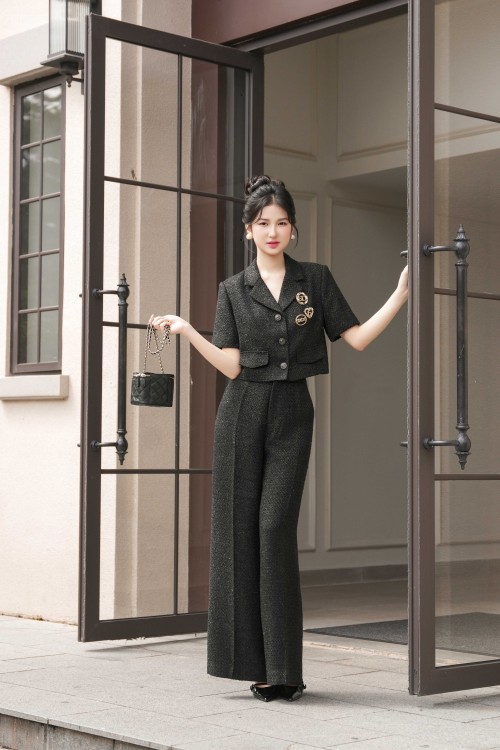 Black Tweed Loose Pants