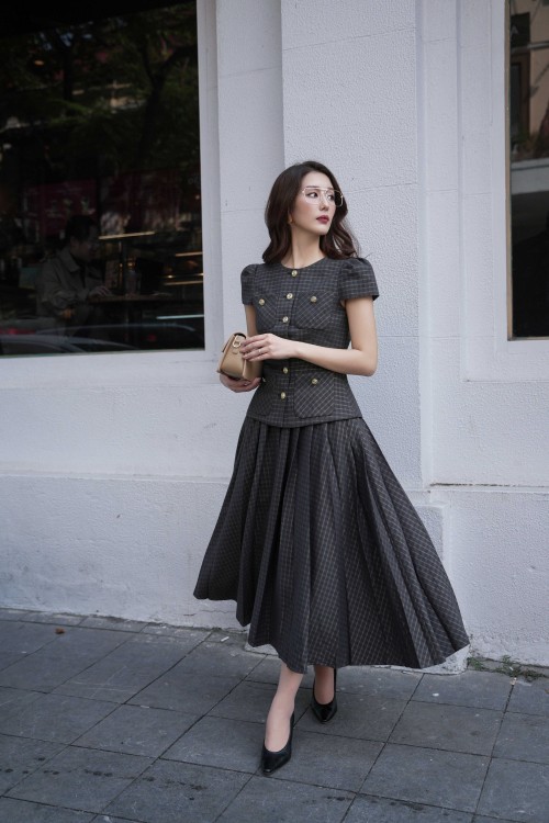 Dark Grey Woven Flared Skirt