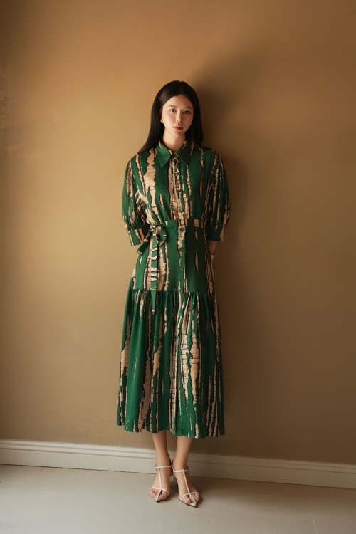 Green Silk Flared Dress