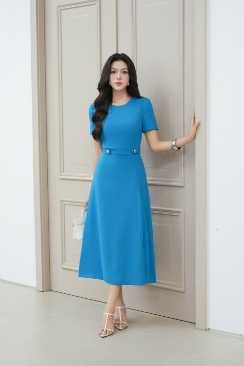 Blue Woven Flared Dress