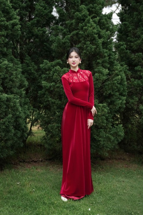 Dark Red Velvet Ao Dai