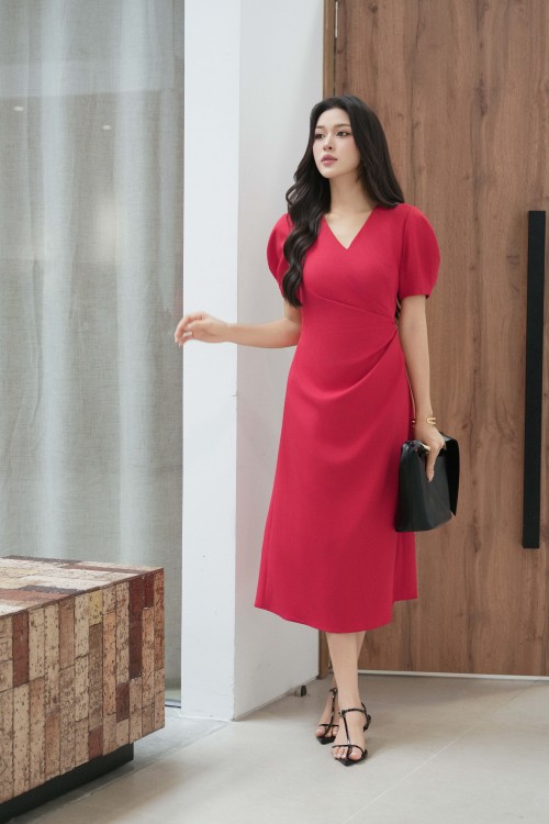 Red Woven Flared Dress