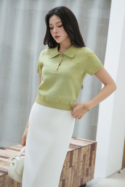 Light Green Nuggets Knit Polo