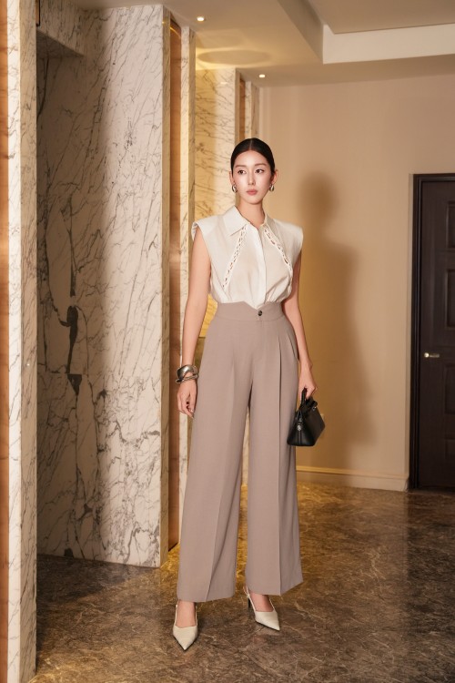 Grey Woven Straight Pants