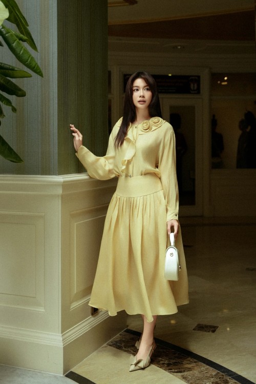 Delicate Yellow Organza Flared Skirt