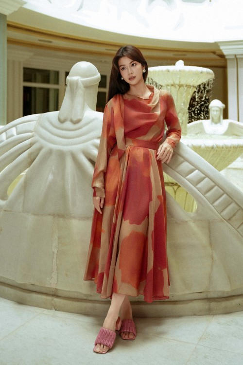 Rosy Organza Flared Skirt