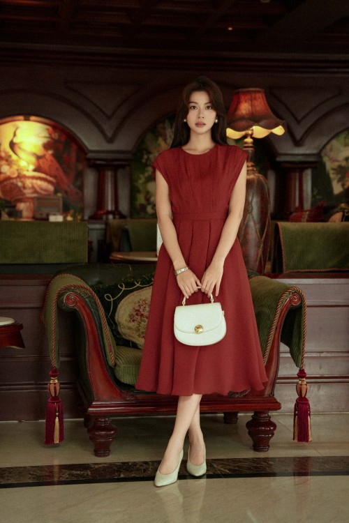 Russet Organza Flared Dress