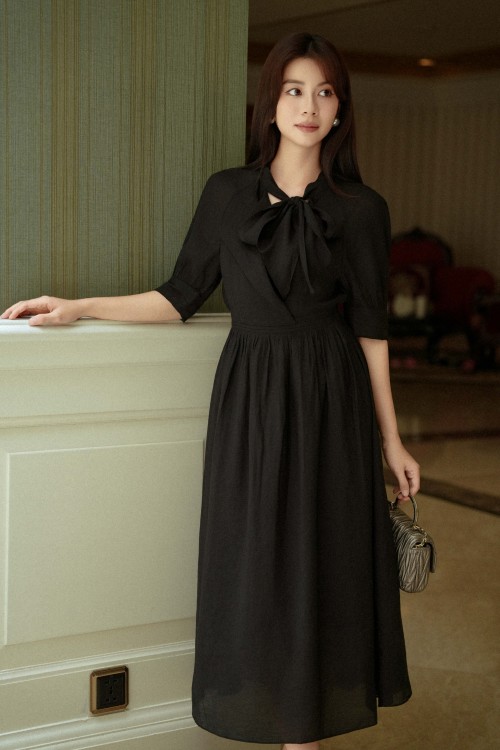 Black Organza Flared Dress