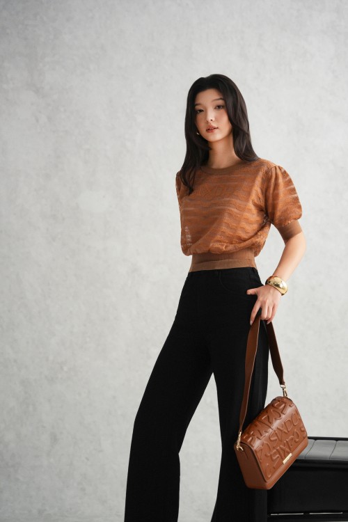 Brown Sixdo Lurex Knit Blouse