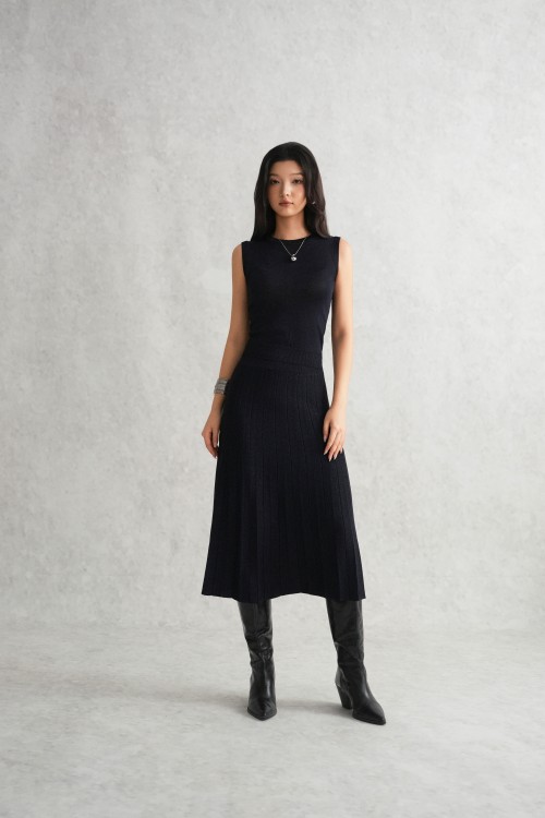 Navy Sleeveless Lurex Knit Blouse