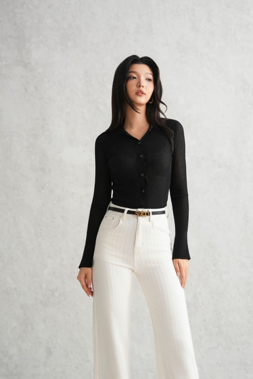 Premium Black Ribbed Knit Shirt