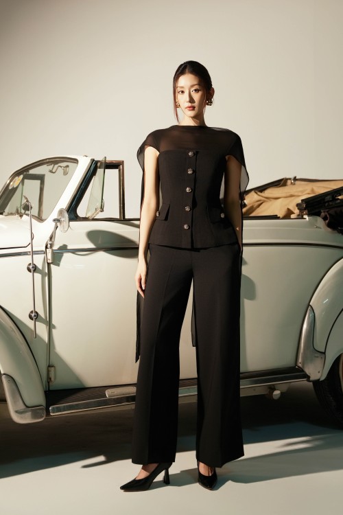 Black Woven Loose Pants