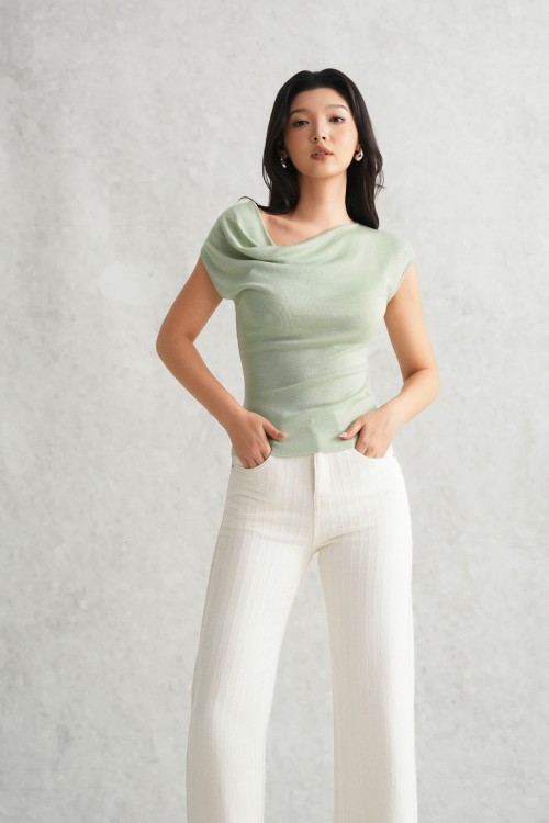 Light Mint Cowl Neck Knit Blouse