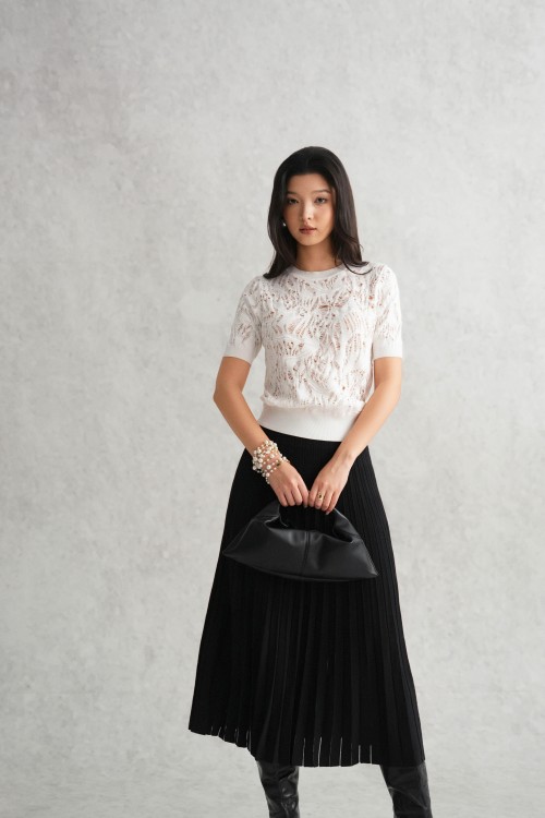 White Distressed Knit Blouse