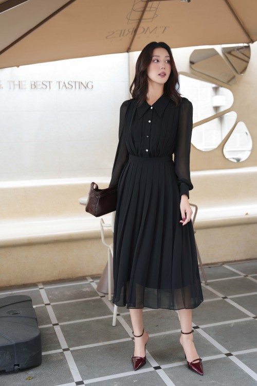Black Chiffon Flared Dress
