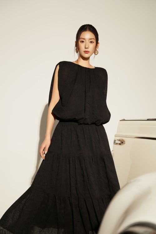 Black Organza Flared Skirt