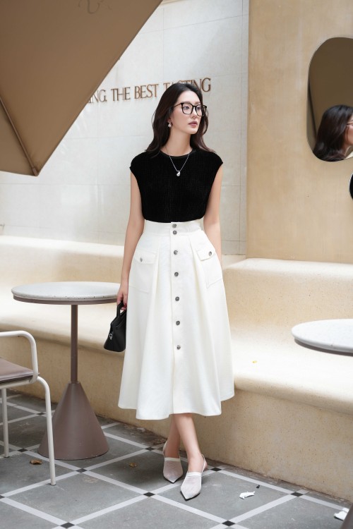 Cream Raw Flared Skirt