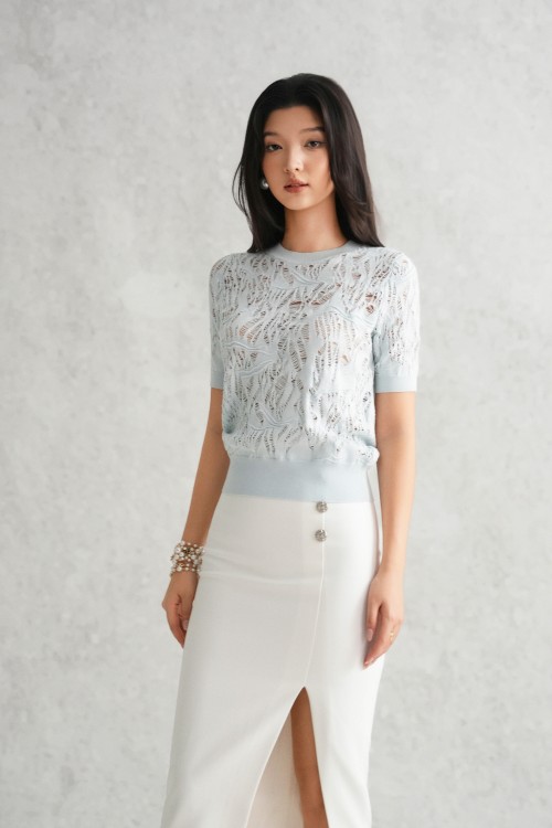 Pastel Blue Distressed Knit Blouse