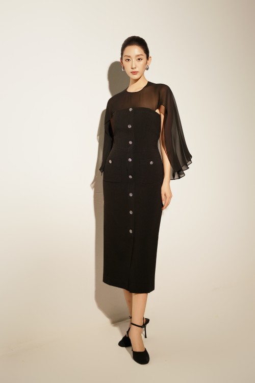 Black Woven Pencil Dress