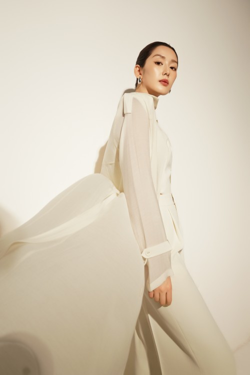 Light Cream Organza Long Coat