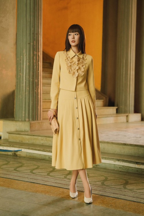 Yellow Woven Flared Skirt