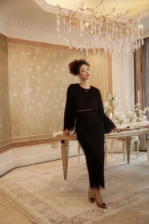 Black Faux Fur Fabric Pencil Skirt