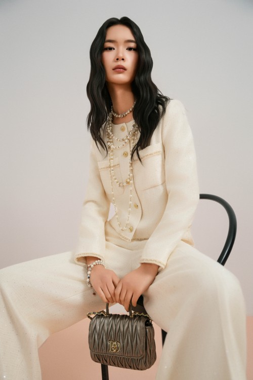 Cream Tweed Loose Pants