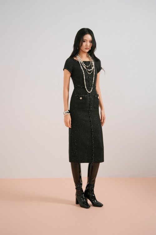 Black Tweed Loose Dress