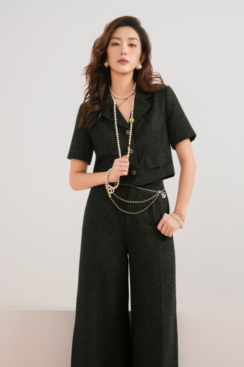 Black Tweed Loose Pants