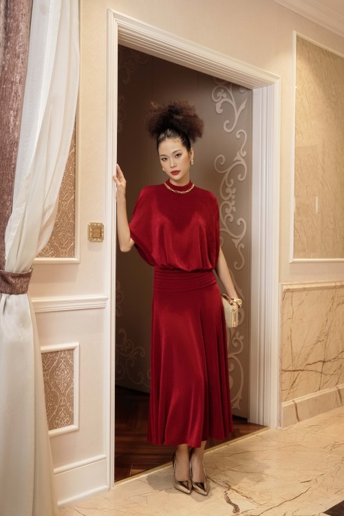 Wine Knit Flared Dress