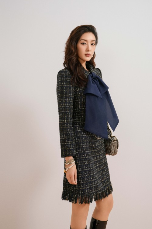 Navy Tweed Mini Dress