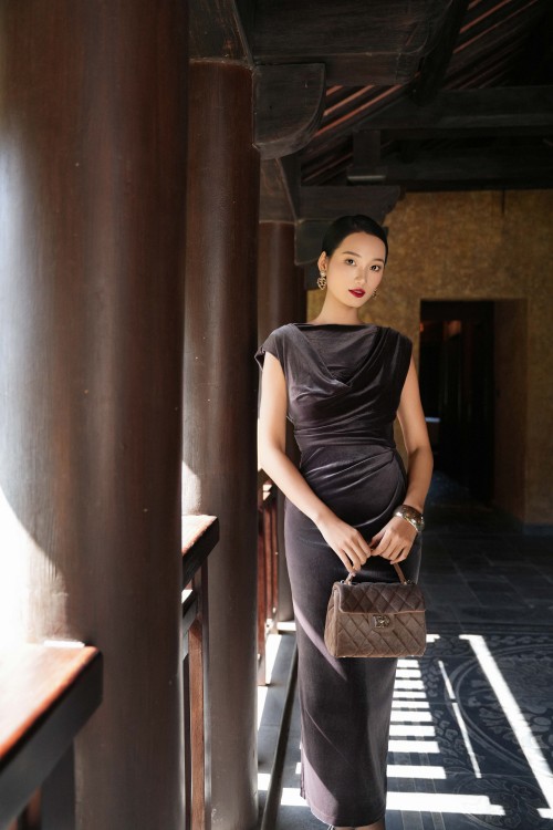 Teak Velvet Pencil Dress