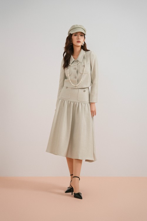 Mint Tweed Flared Skirt