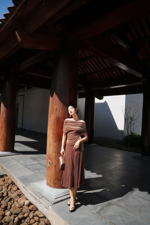 Dark Cinnamon Velvet Flared Skirt