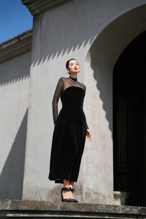 Black Velvet Flared Dress