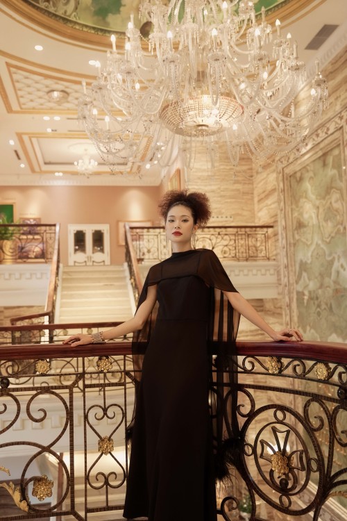 Black Feather Woven Flared Dress