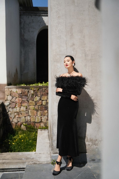 Black Velvet Flared Dress