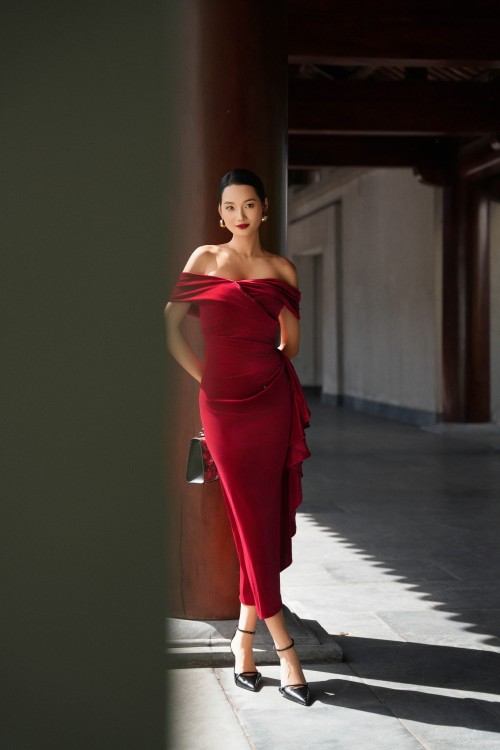 Red Velvet Sarong Dress