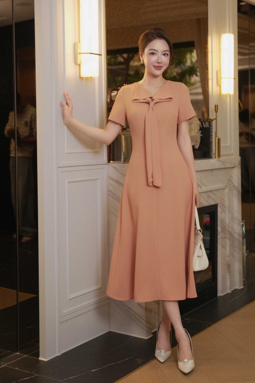 Light Orange Woven Flared Dress